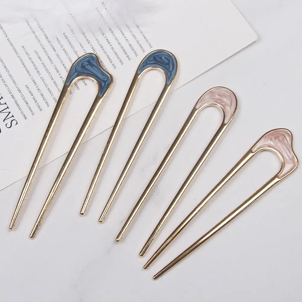 U-Shaped Metal Hairpin with Blue Shell Cap — feature 6