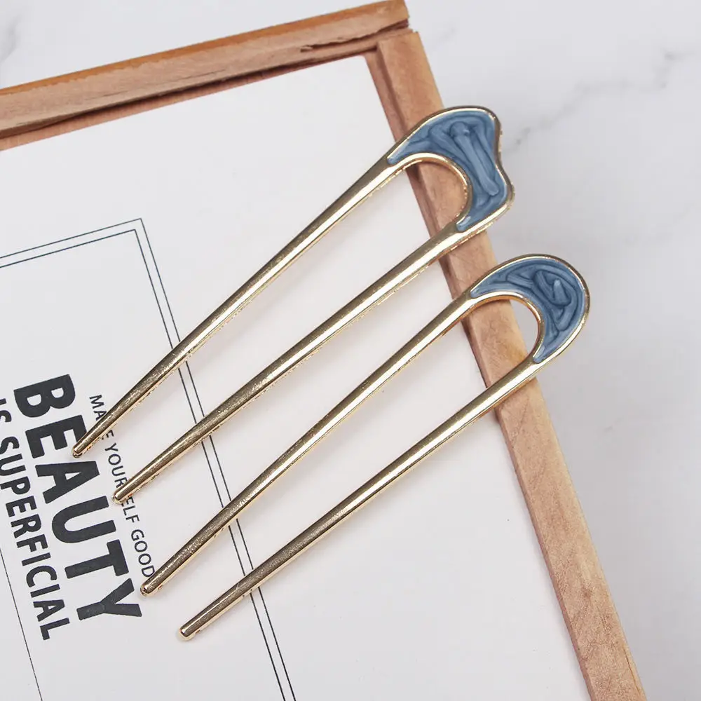 U-Shaped Metal Hairpin with Blue Shell Cap — feature 8