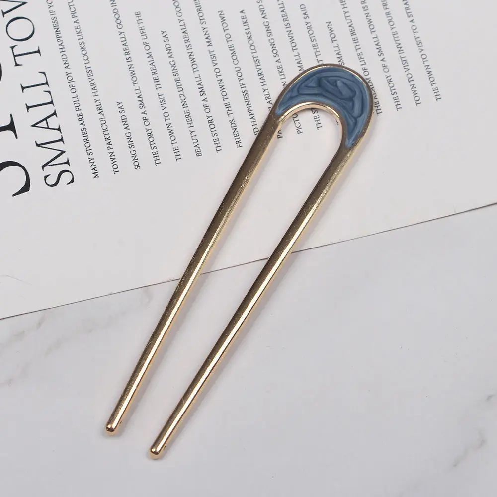 U-Shaped Metal Hairpin with Blue Shell Cap — feature 9