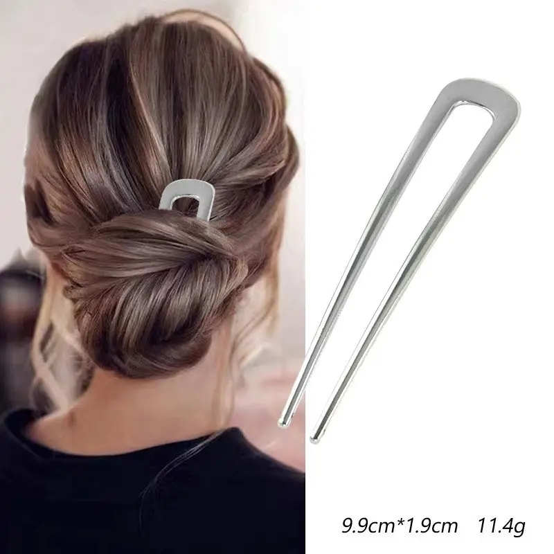 U-Shaped Metal Hairpin with Blue Shell Cap - Image 25