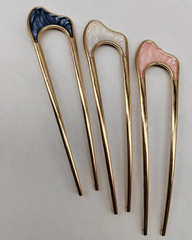 U-Shaped Metal Hairpin with Blue Shell Cap - Image 27