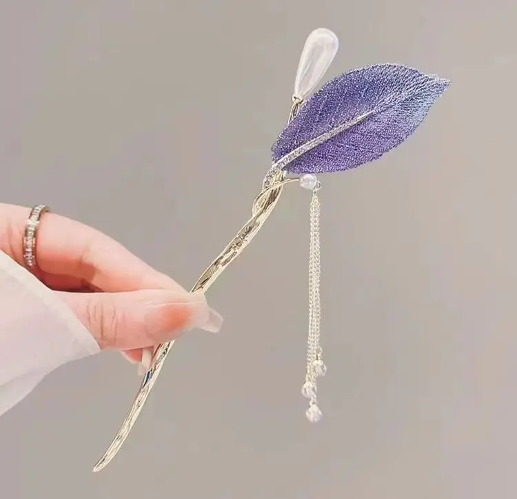 U-Shaped Metal Hairpin with Blue Shell Cap - Image 23