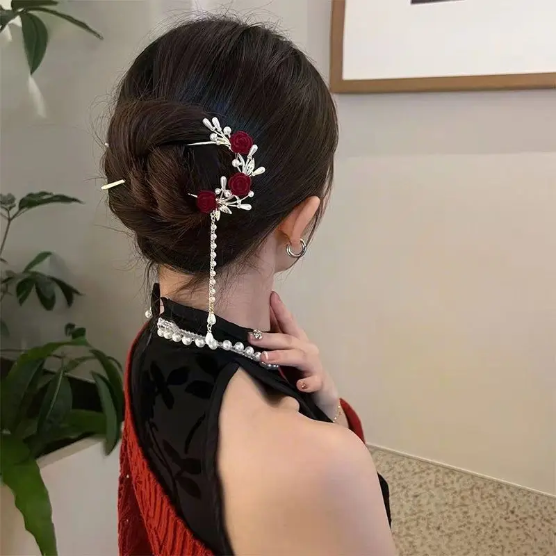 U-Shaped Metal Hairpin with Blue Shell Cap - Image 26