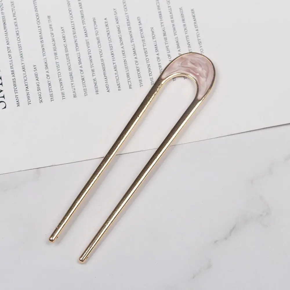 U-Shaped Metal Hairpin with Blue Shell Cap - Image 3