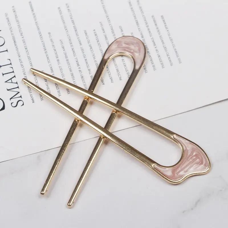 U-Shaped Metal Hairpin with Blue Shell Cap - Image 6
