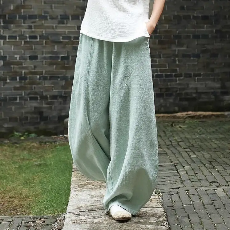 Women Cotton Linen Wide Leg Pants Large 2022 Spring Autumn - Image 10