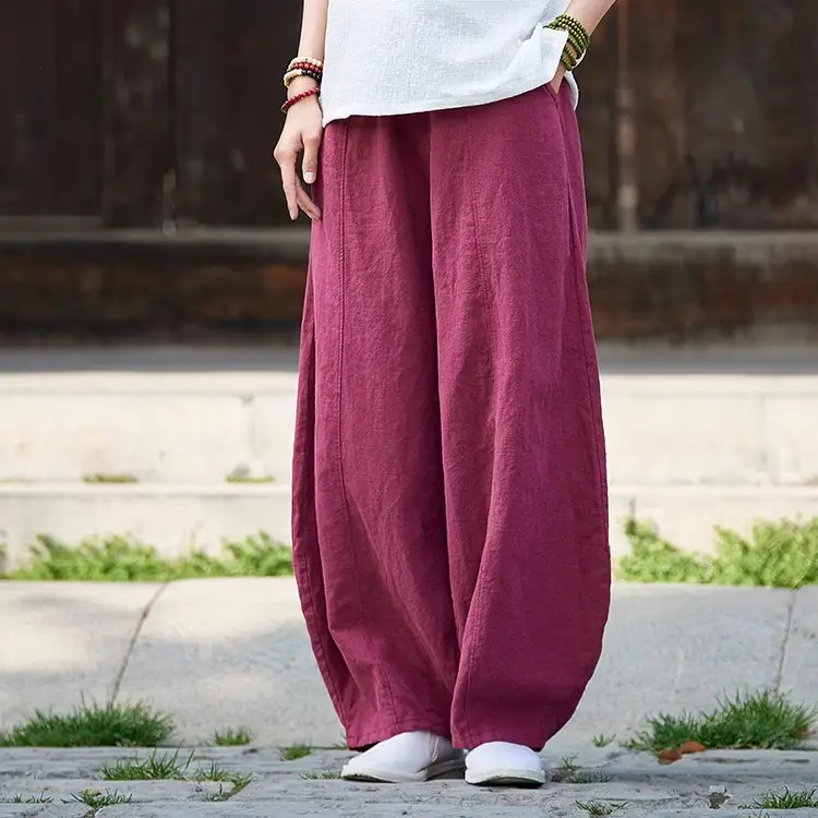 Women Cotton Linen Wide Leg Pants Large 2022 Spring Autumn - Image 11