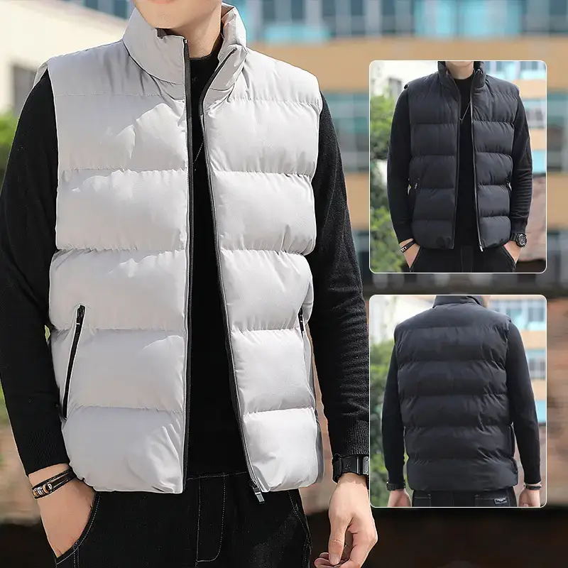 Men's Red Sleeveless Puffer Vest Winter Coat - Image 10
