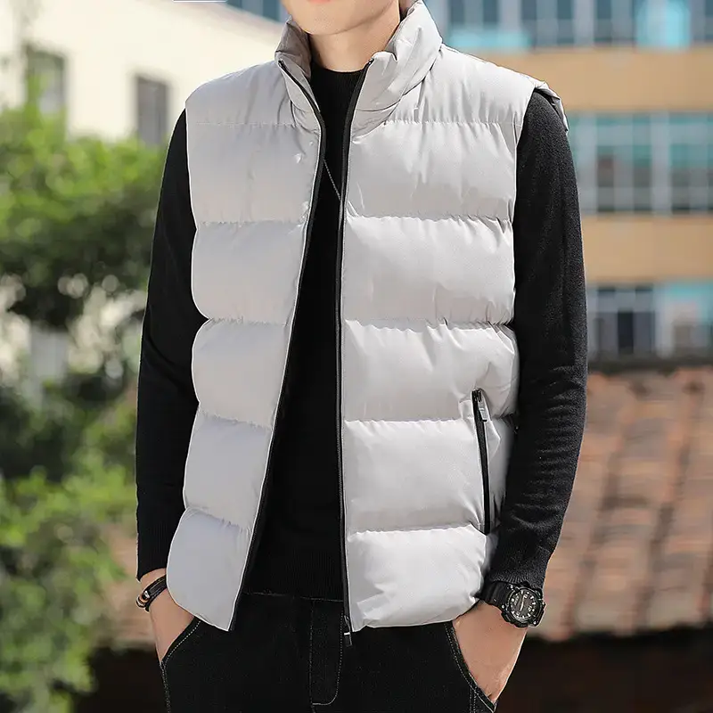 Men's Red Sleeveless Puffer Vest Winter Coat - Image 6
