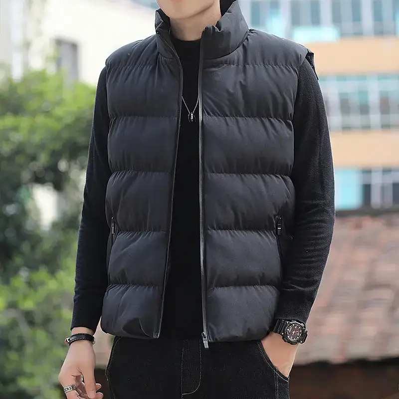Men's Red Sleeveless Puffer Vest Winter Coat - Image 7