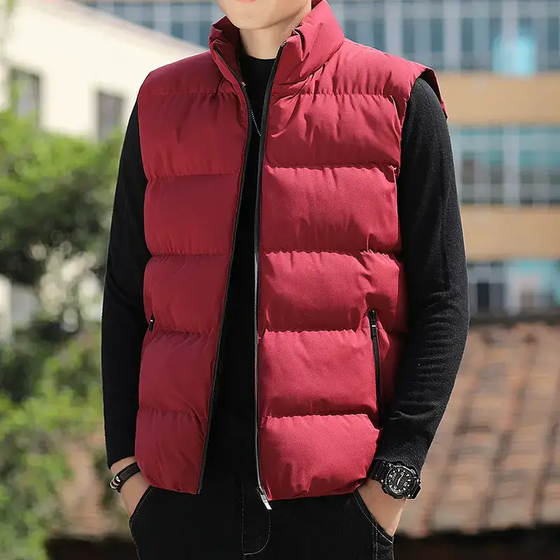 Men's Red Sleeveless Puffer Vest Winter Coat - Image 8