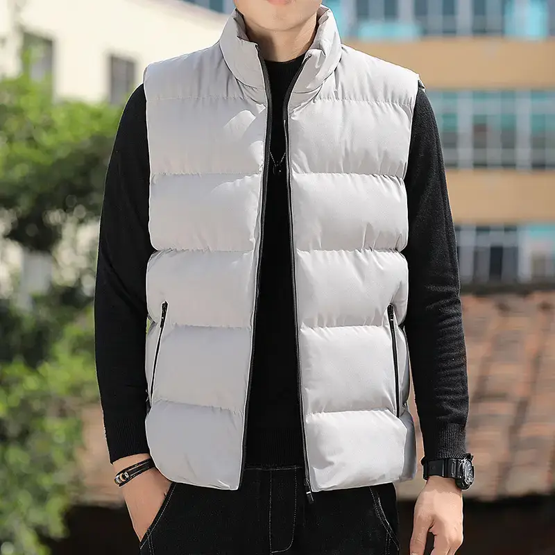 Men's Red Sleeveless Puffer Vest Winter Coat - Image 2