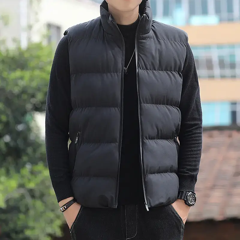 Men's Red Sleeveless Puffer Vest Winter Coat - Image 3