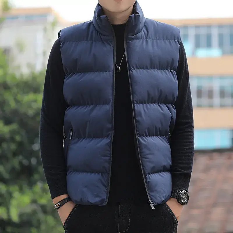 Men's Red Sleeveless Puffer Vest Winter Coat - Image 4