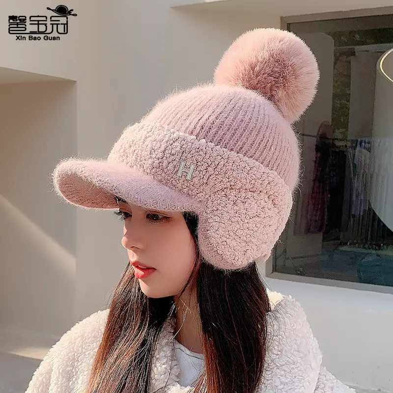 Pink Wool Beanie for Women Winter Ear Protection - Image 2