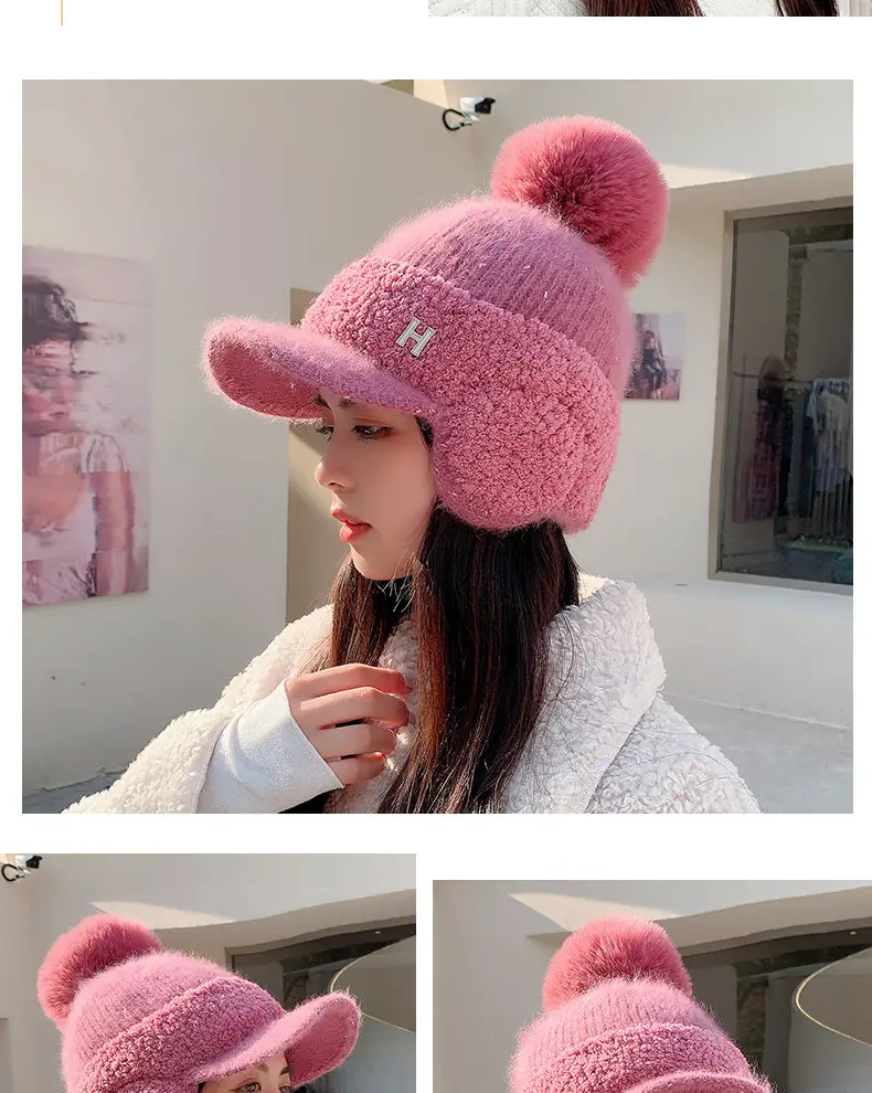 Pink Wool Beanie for Women Winter Ear Protection — feature 11