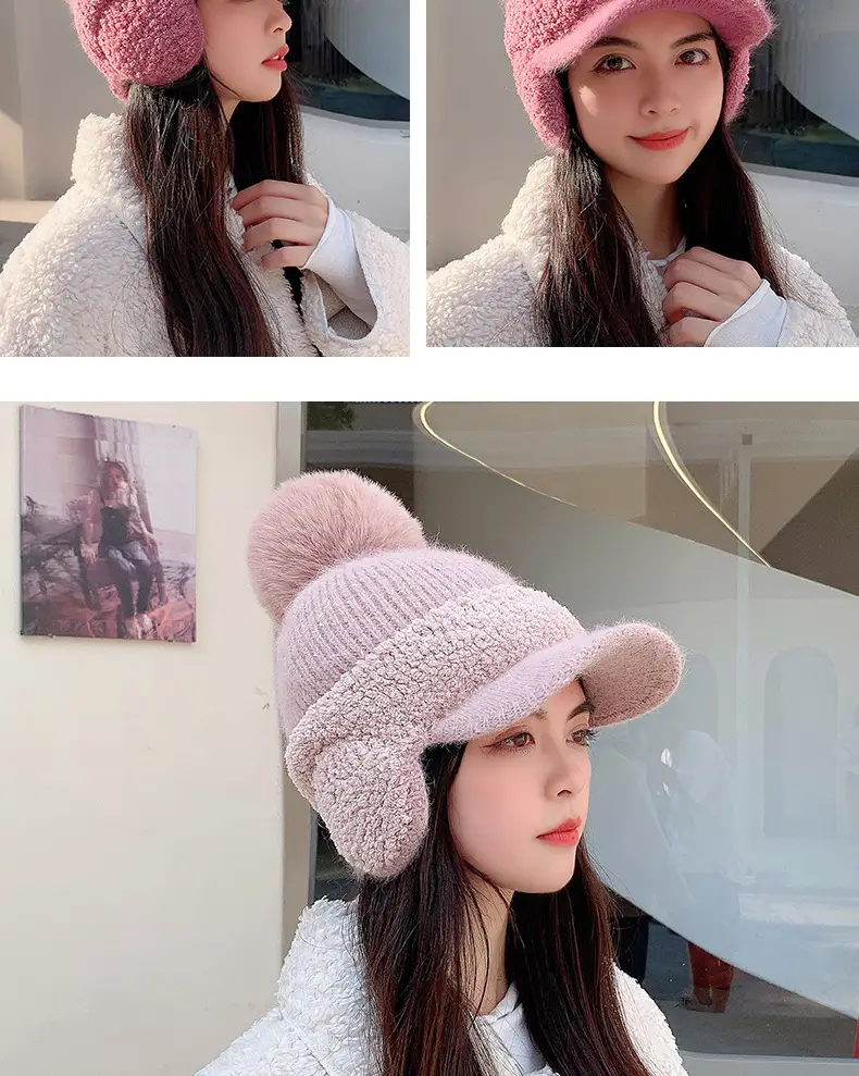 Pink Wool Beanie for Women Winter Ear Protection — feature 12