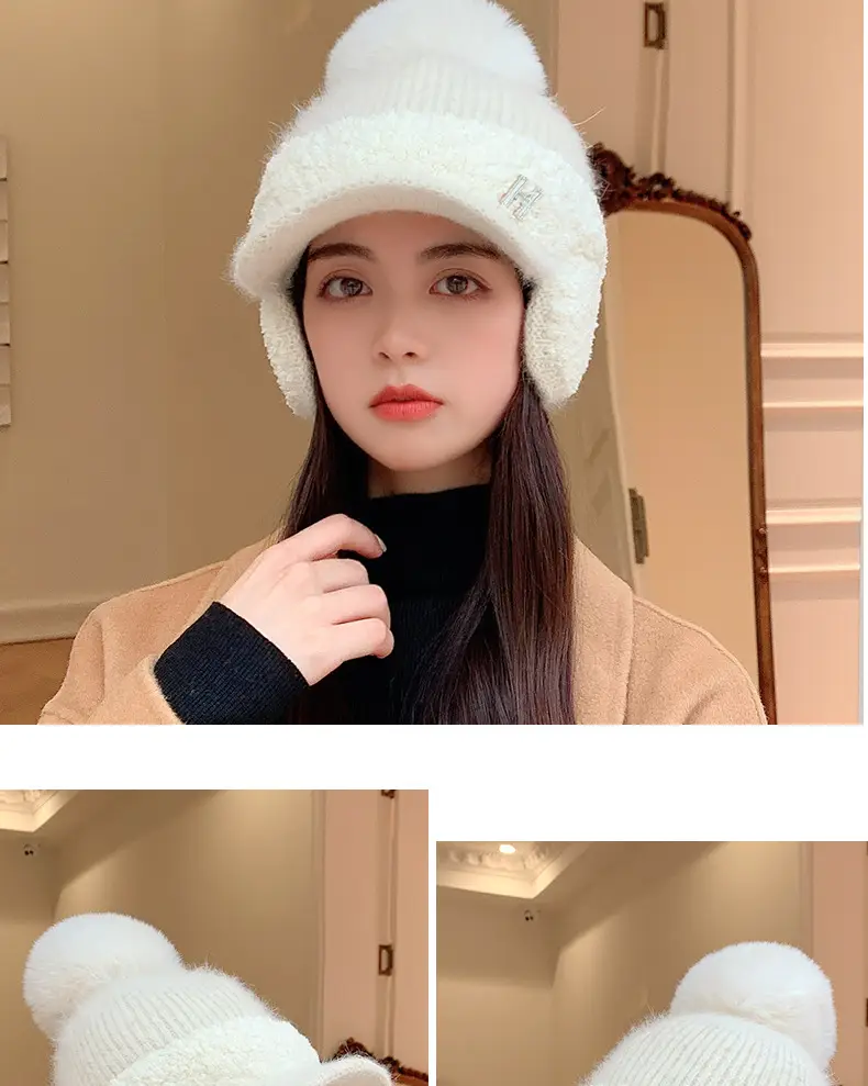 Pink Wool Beanie for Women Winter Ear Protection — feature 14
