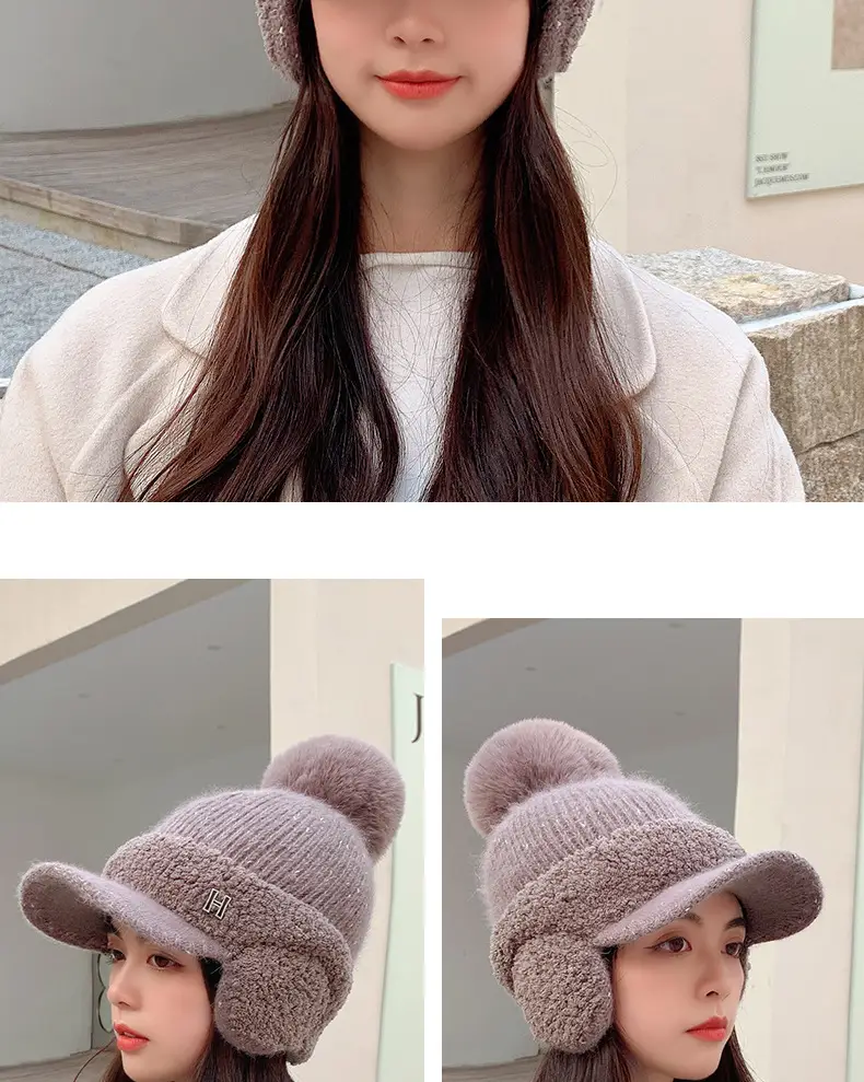 Pink Wool Beanie for Women Winter Ear Protection — feature 16