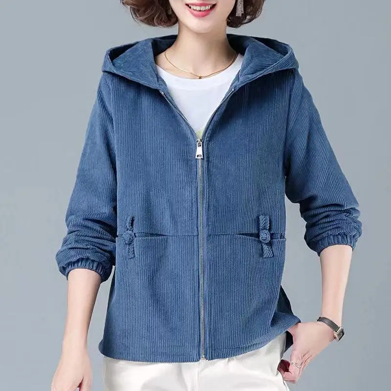 Korean Style Corduroy Hooded Jacket for Women Large