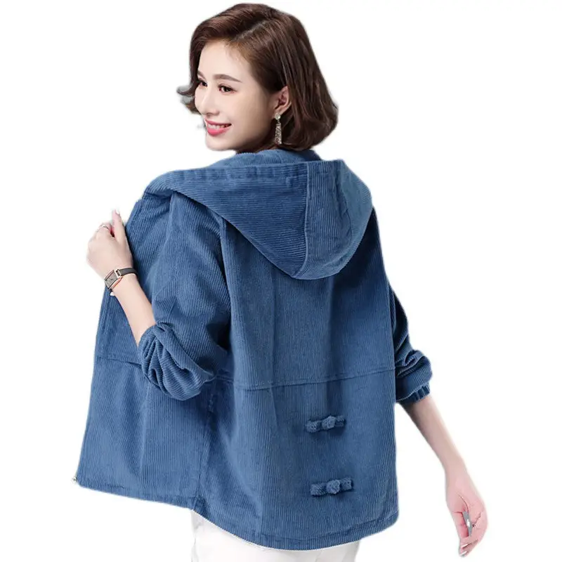 Korean Style Corduroy Hooded Jacket for Women Large