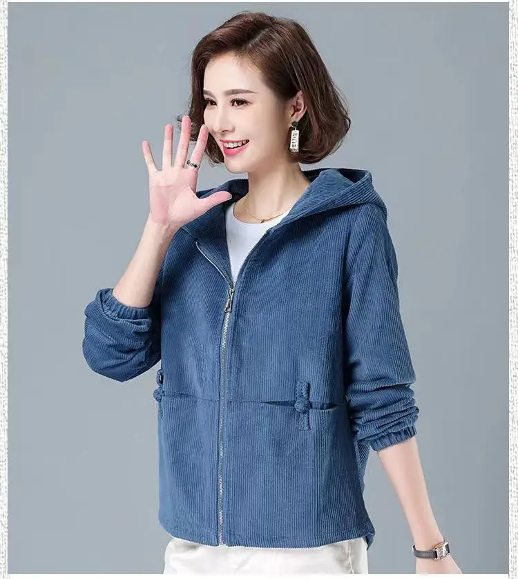 Korean Style Corduroy Hooded Jacket for Women Large — feature 10