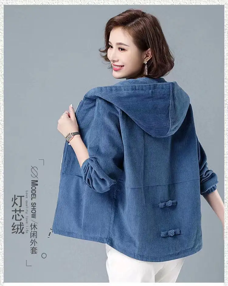 Korean Style Corduroy Hooded Jacket for Women Large — feature 2