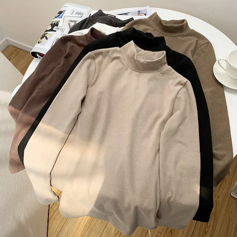 Black Half Turtleneck German Velvet Shirt for Women 2025 - Image 8