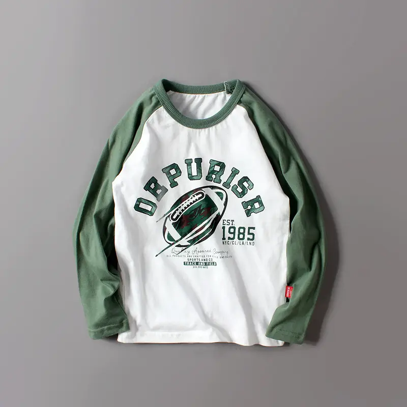 2026 Boys Long Sleeve T-Shirt Green White Football Print - Image 4