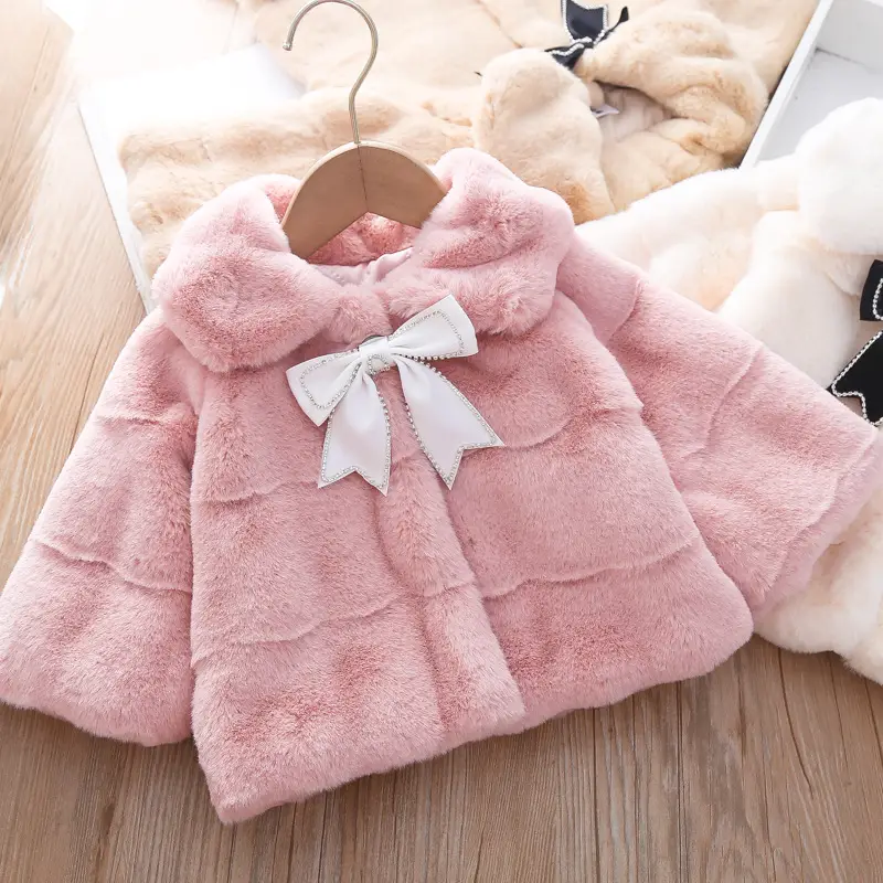 Girls Plush Cape Coat Beige Winter Warm Shawl - Image 5