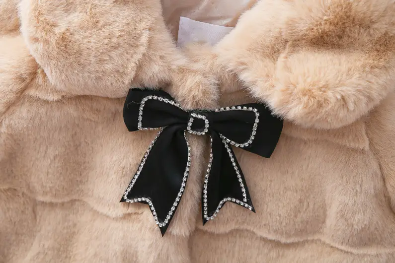 Girls Plush Cape Coat Beige Winter Warm Shawl — feature 19