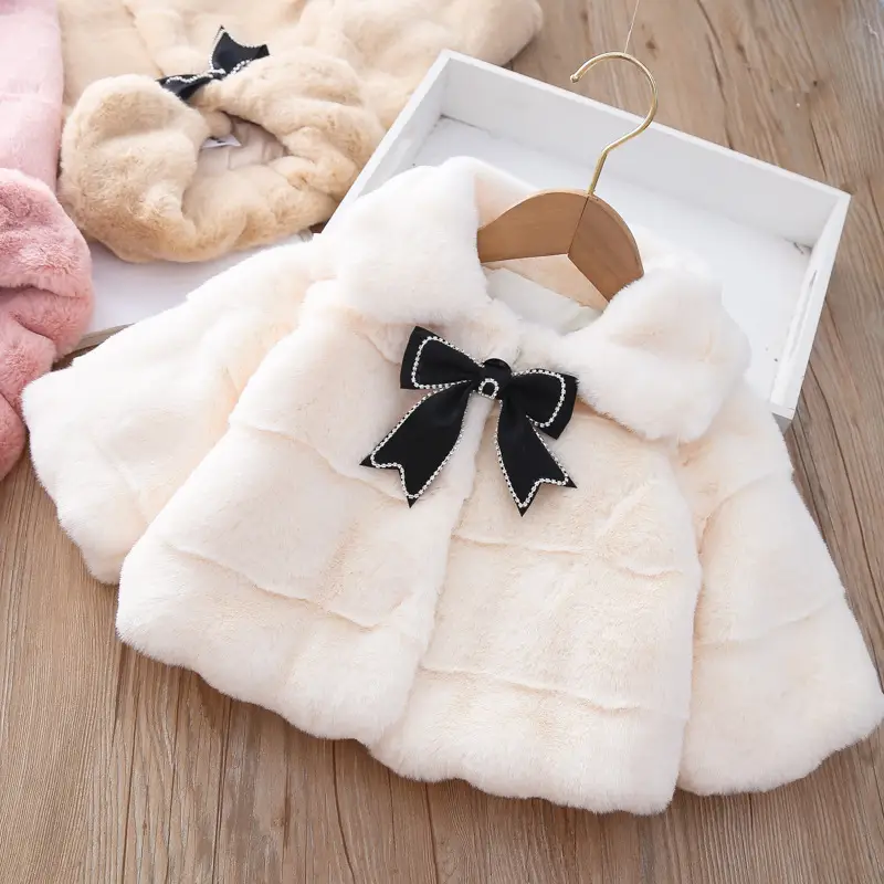Girls Plush Cape Coat Beige Winter Warm Shawl — feature 2