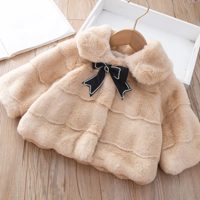 Girls Plush Cape Coat Beige Winter Warm Shawl — feature 4