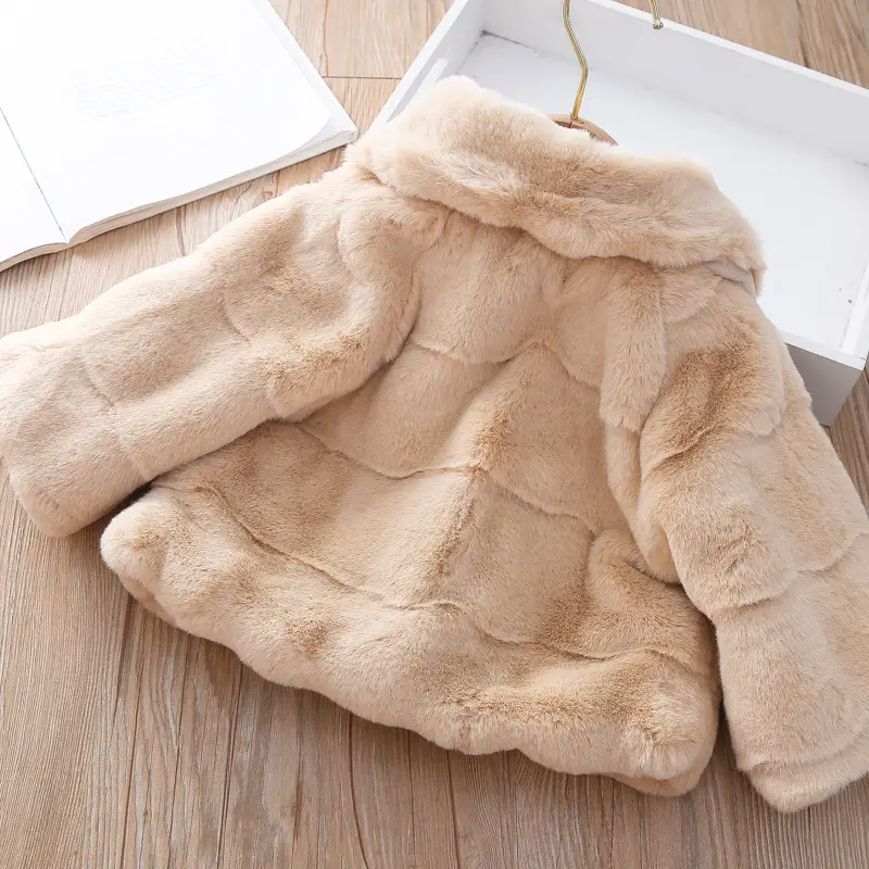 Girls Plush Cape Coat Beige Winter Warm Shawl — feature 5