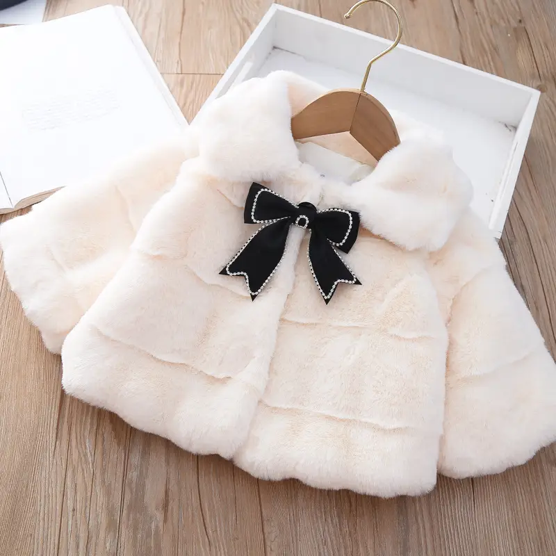 Girls Plush Cape Coat Beige Winter Warm Shawl — feature 6