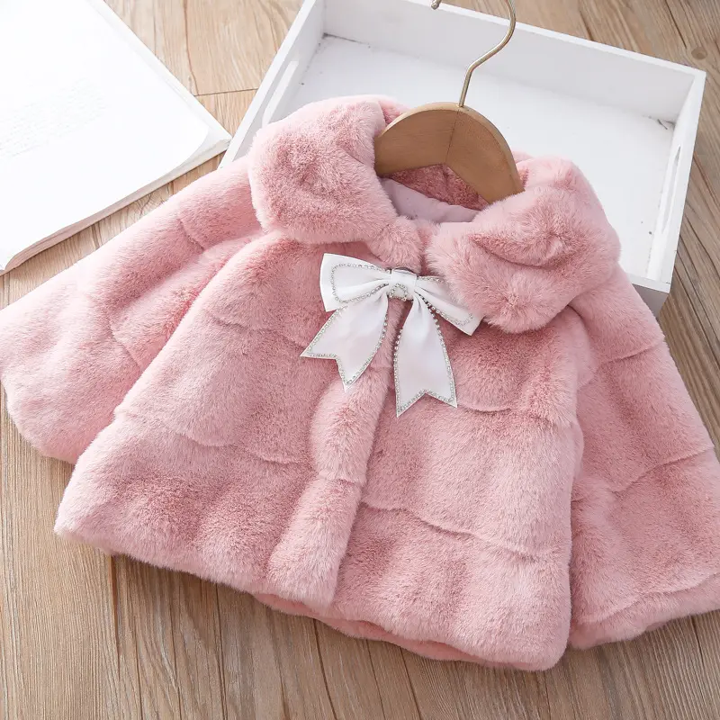 Girls Plush Cape Coat Beige Winter Warm Shawl - Image 2