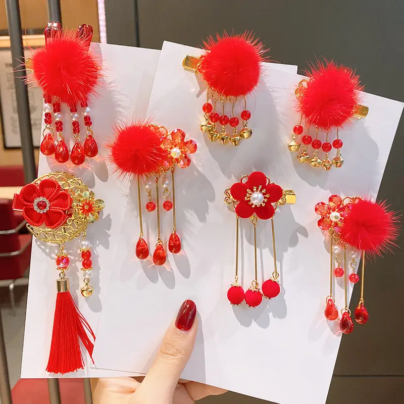 Red Pearl Pom Pom Tassel Headband for Girls — feature 14