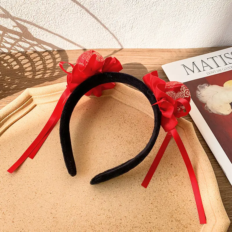 Red Pearl Pom Pom Tassel Headband for Girls