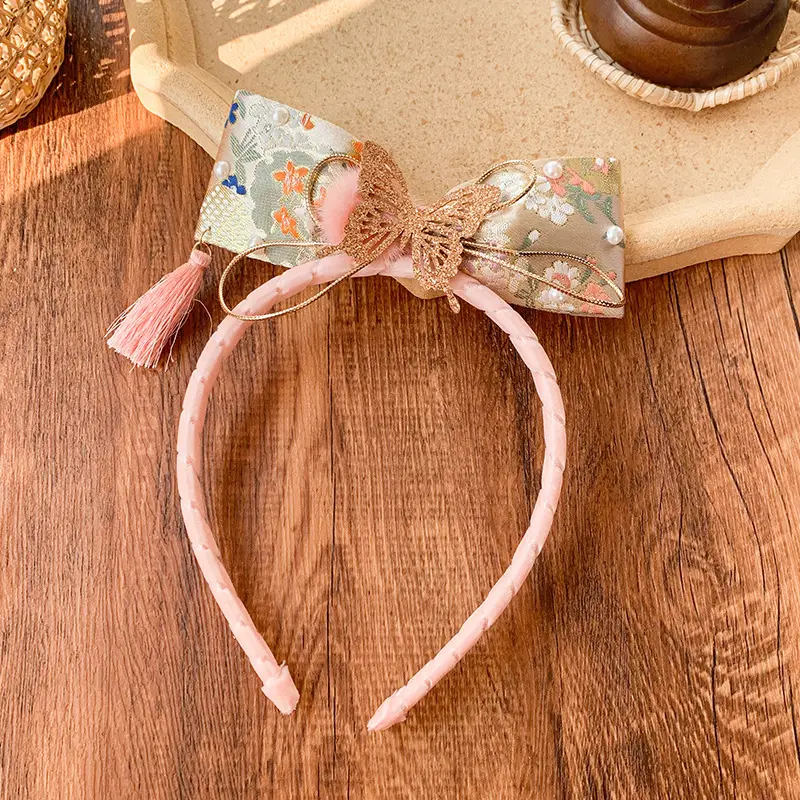 Red Pearl Pom Pom Tassel Headband for Girls