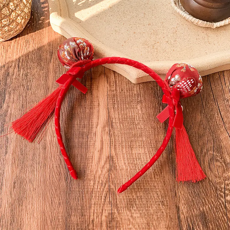 Red Pearl Pom Pom Tassel Headband for Girls