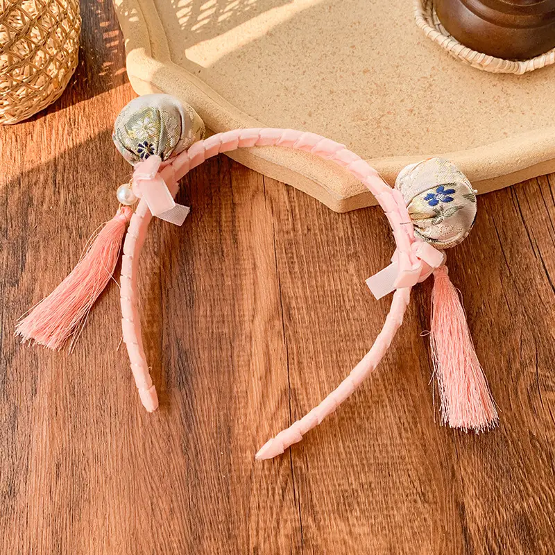 Red Pearl Pom Pom Tassel Headband for Girls