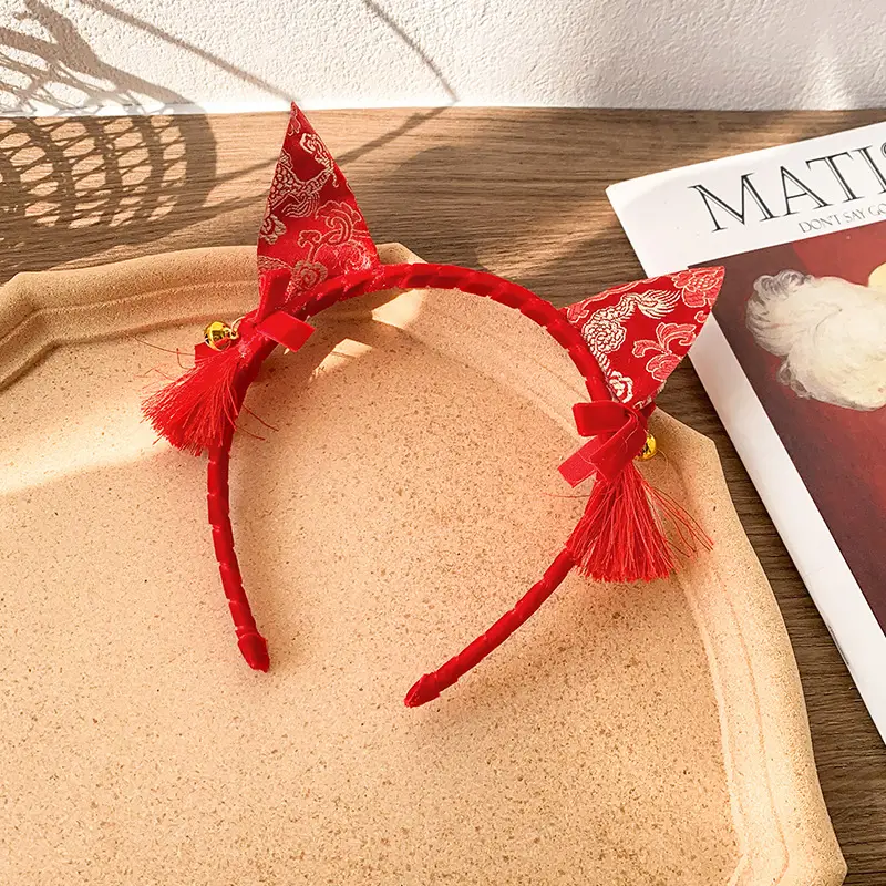 Red Pearl Pom Pom Tassel Headband for Girls