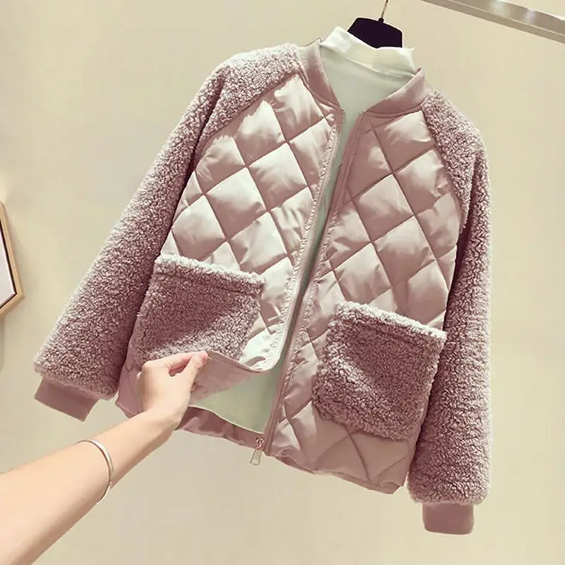 Women's Pink Quilted Fleece Jacket Winter Warmth Loose Fit - Image 5