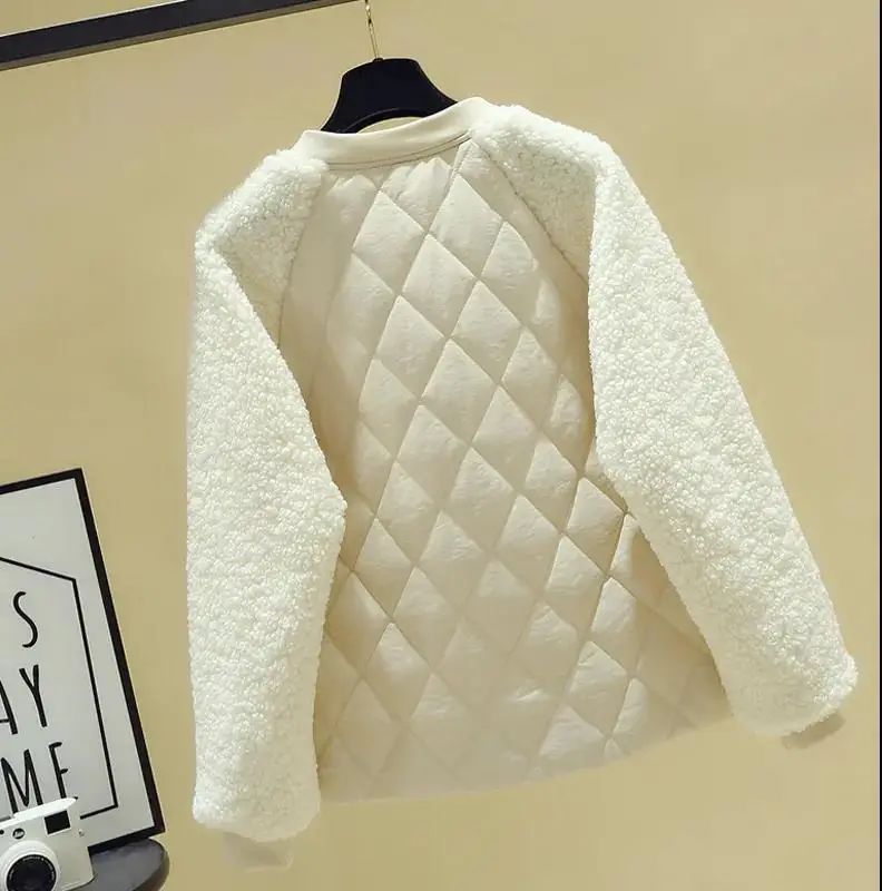 Women's Pink Quilted Fleece Jacket Winter Warmth Loose Fit — feature 3