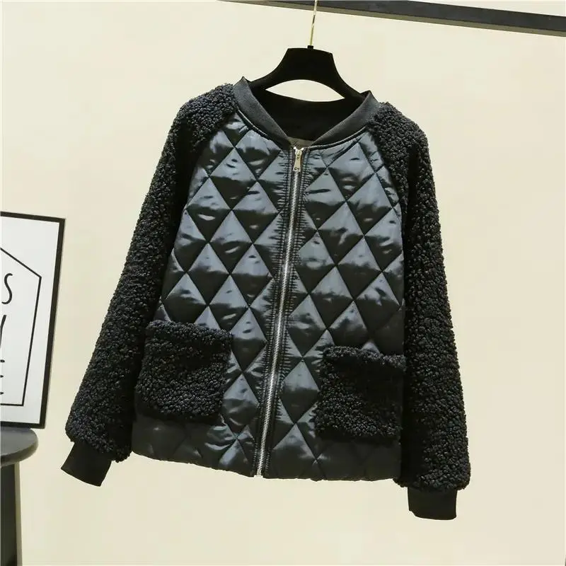 Women's Pink Quilted Fleece Jacket Winter Warmth Loose Fit — feature 4