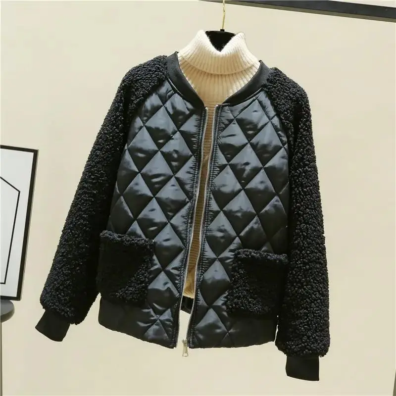 Women's Pink Quilted Fleece Jacket Winter Warmth Loose Fit — feature 5