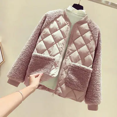 Women's Pink Quilted Fleece Jacket Winter Warmth Loose Fit - Image 2