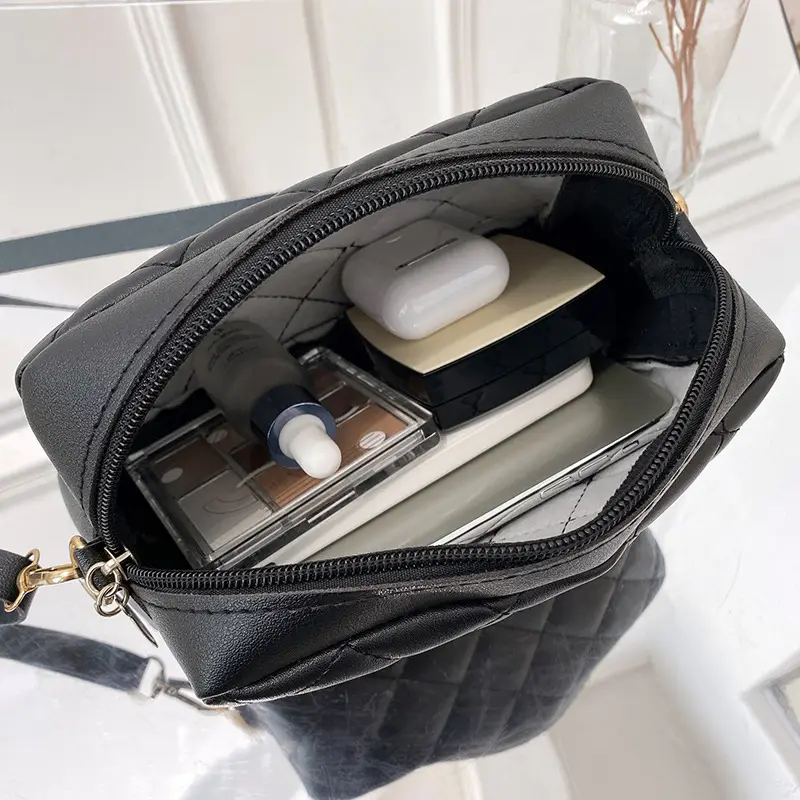 Black Quilted Shoulder Bag with Embroidery - Image 9
