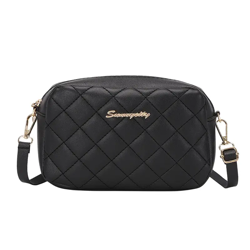 Black Quilted Shoulder Bag with Embroidery - Image 10