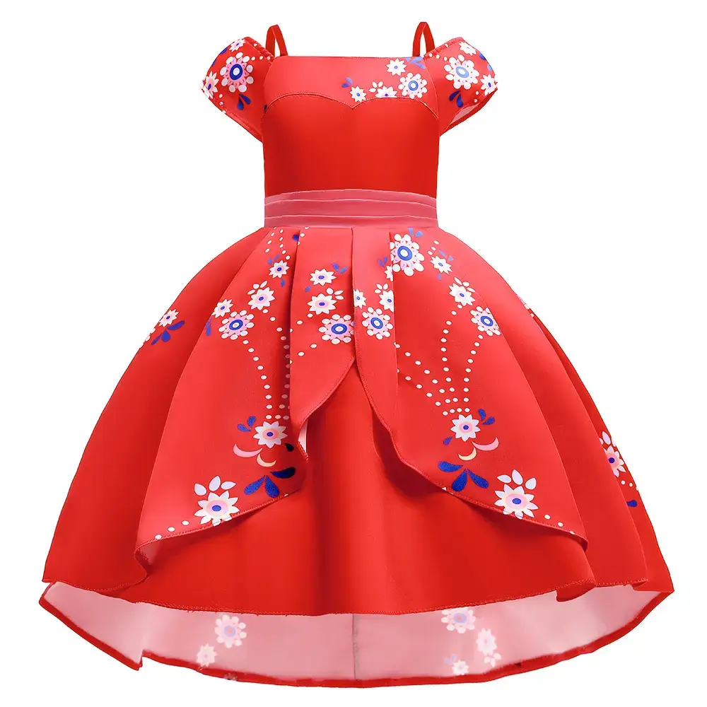 Red Floral Princess Dress for Girls Christmas Party Wear - Image 5